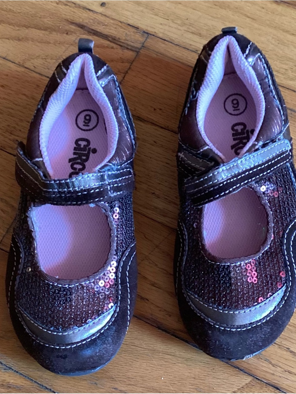 29A Circo Brown Sequin Mary Jane Shoes with Pink Lining